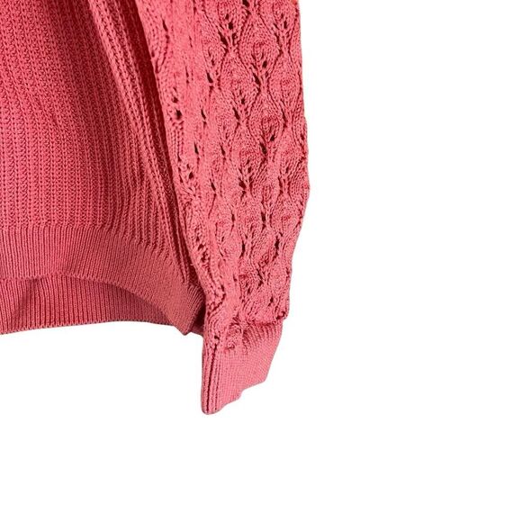Ann Taylor Loft Sweater Pink Knit Crochet Sleeves Ribbed Button Back Pullover La - Picture 3 of 7